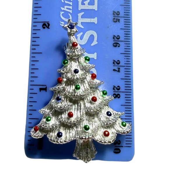 VNTG Gerrys Christmas Tree Brooch w/ Blue Star Topper & Multicolor Rhinestones - Picture 6 of 8